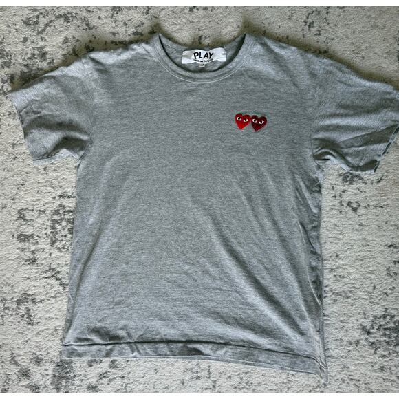 COMME des GARCONS PLAy Basic T-Shirt Two Emblems Grey Mens M - Picture 1 of 5